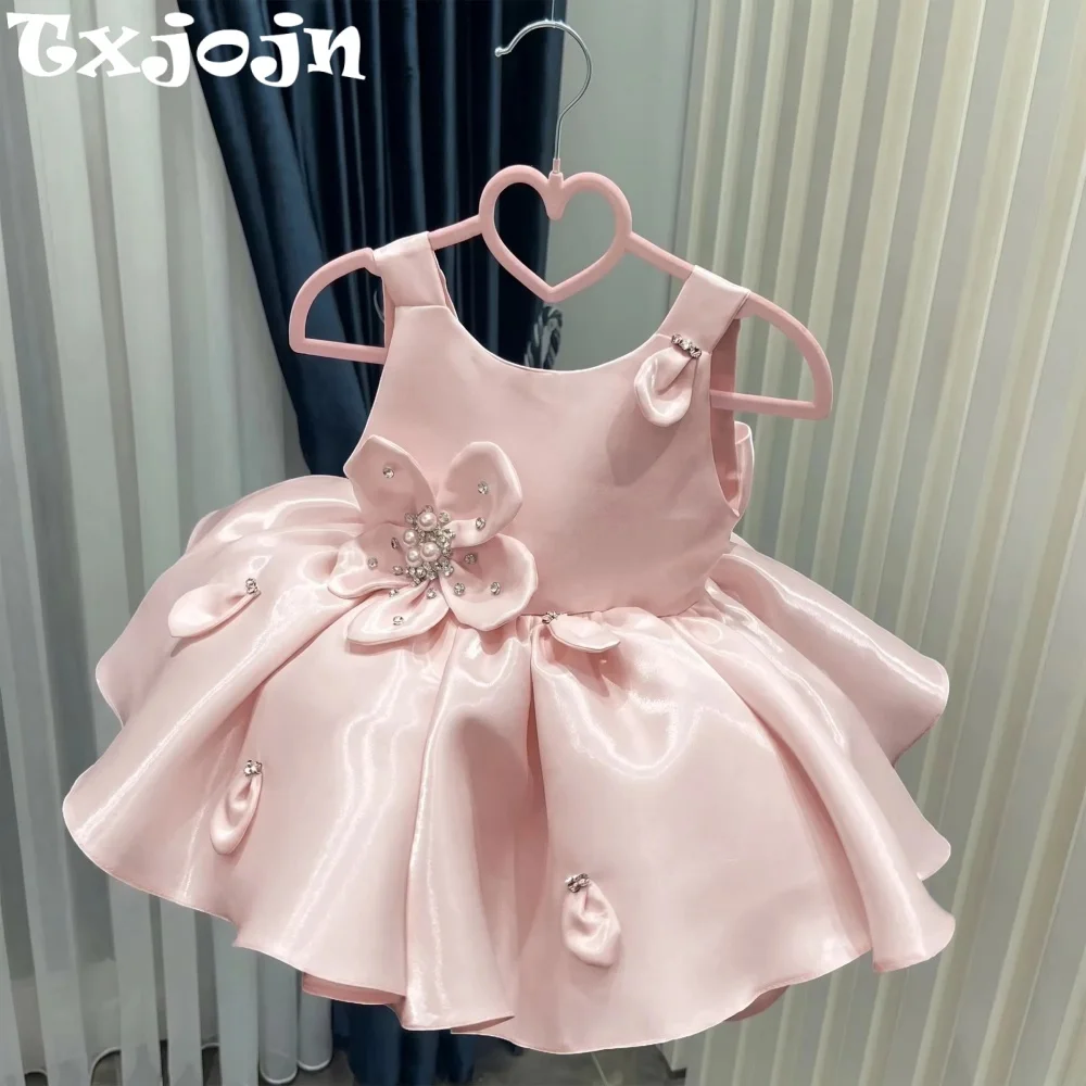 Handmade 3D Floral Flower Girls Dresses For Wedding Sparkling Crystal Sleeveless Kids Princess Gown Formal Party Wear 80-160cm
