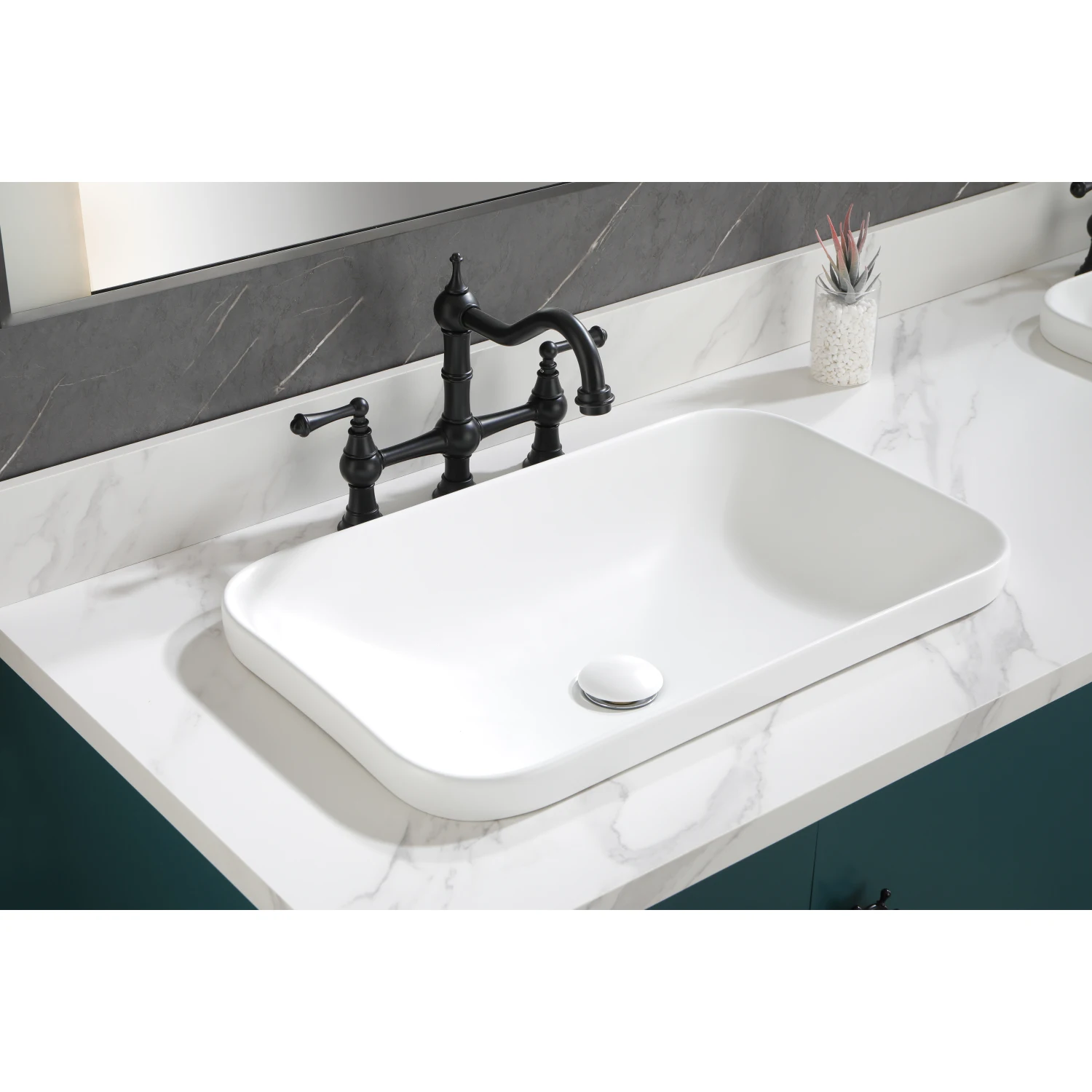 

Art Basi Above Counter Oval Ceramic Self Rimming Sink - High-Quality Ceramic Vanity Basin