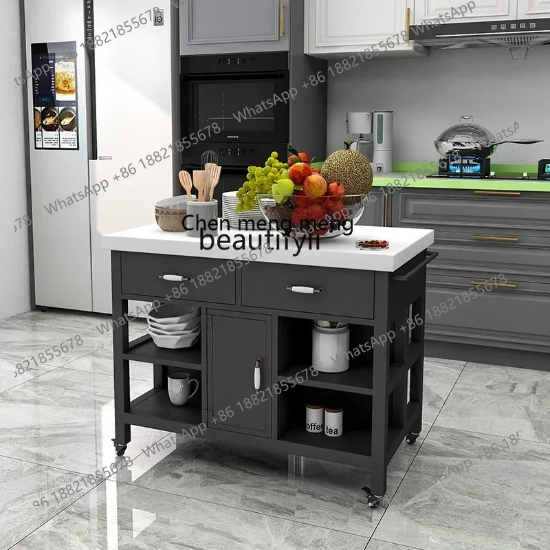Open kitchen mid-island table marble side cabinet multi-functional cooking table removable