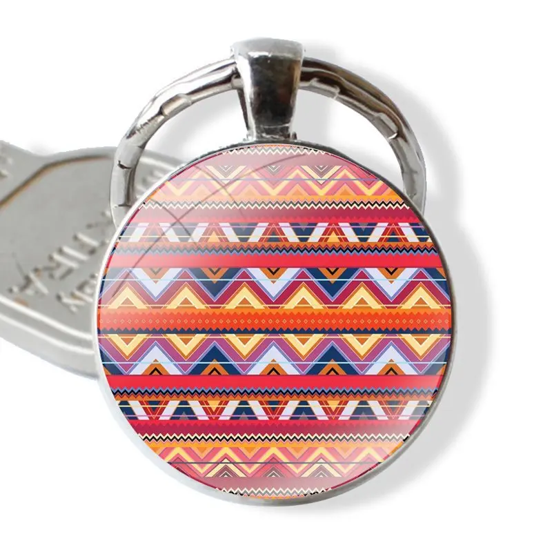 Mexican blankets Colorful Art 25mm Glass Cabohcon Keychain Key Rings for Women Men Jewelry Gift