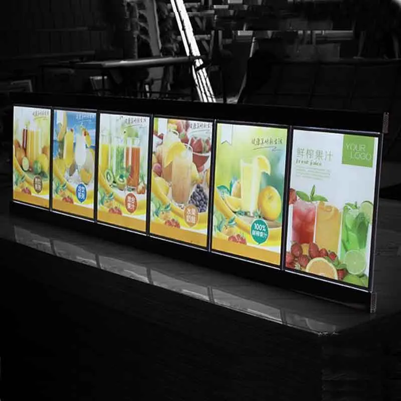 Led Menu System Slim Lightboxes Restaurant Illuminated Picture Boards Ceiling Hanging for Cafe Hotel (6 section )