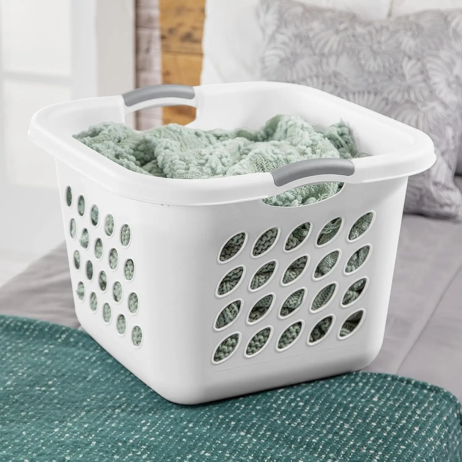 

1.5 Bushel Ultra Square Laundry Basket, Plastic Hamper with Comfort Carry Handles for Easy Portability to Laundry Room,