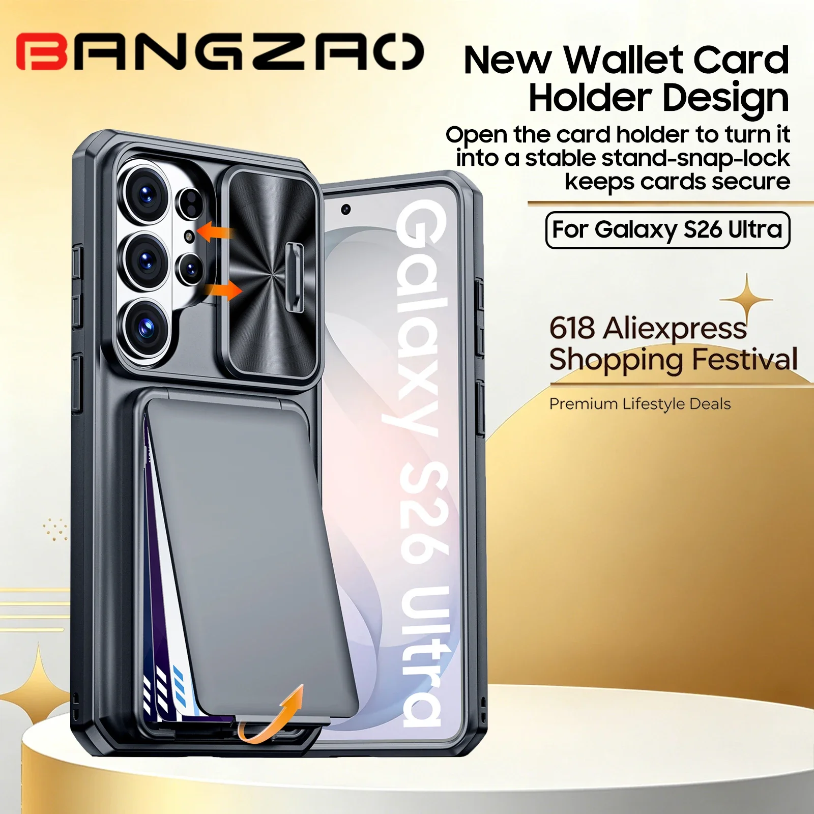 618 Sale for Samsung S26 Ultra Card Holder RFID Blocking Shockproof and Scratch Resistant Camera Protection Phone Case-Grey