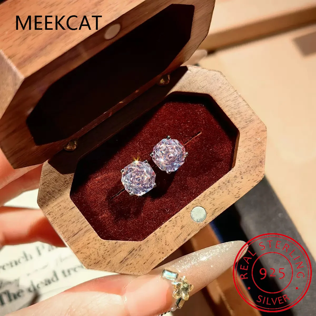 2ct Octagon Rose Cut Morganite Natural Blue Sapphire 925 Sterling Silver Stud Earring for Women Statement Gemstone Fine Jewelry view 3