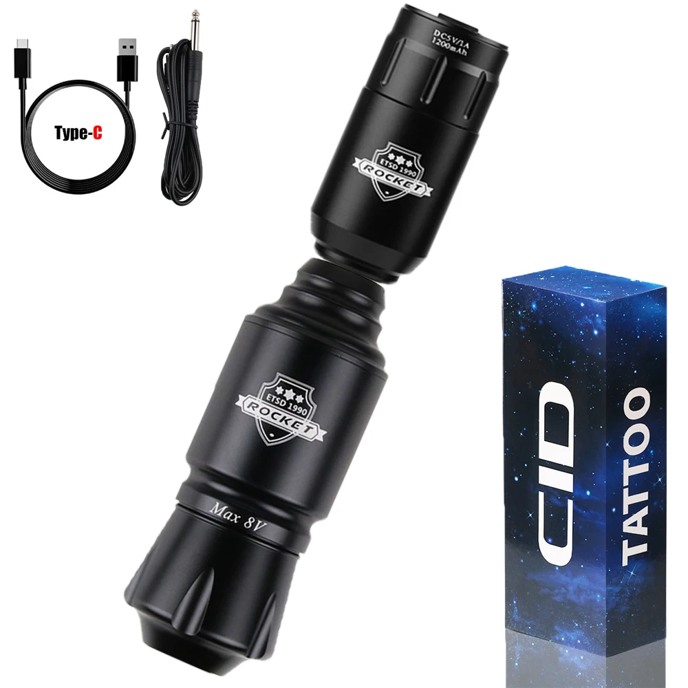 

Rocket Wireless Tattoo Pen Kit RCA Jack Rotary Tattoo Machine With 1200 mAh Tattoo Power Supply 10000 RPM 3.5 mm Accessories