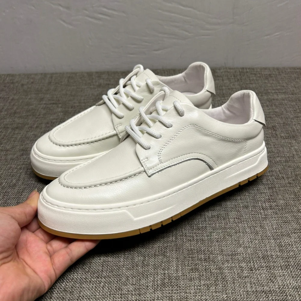 

QHCCID Leather Slippers for Men, Fashionable and Versatile Lace-up Casual Leather Shoes for Men, Men's Flat Shoes