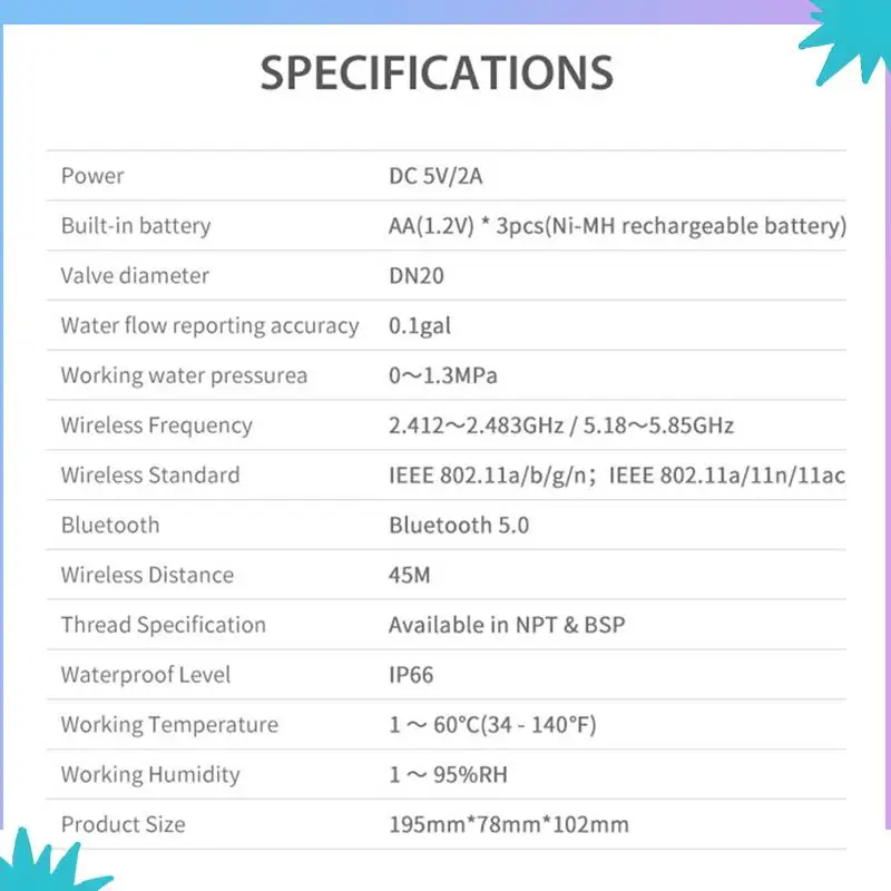 ABZW Smart Wifi Water Valve Water Consumption Monitoring Andscreem Display Remote Control Real Time Display UK Plug