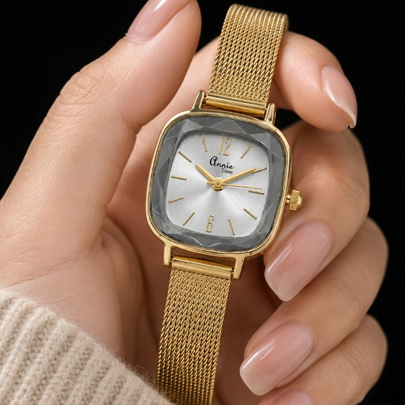 

Retro Square Gold Watches for Women Top Brand Luxury Faceted Crystal Mesh Band Ladies Wristwatch Elegant Quartz Clock Gift Reloj