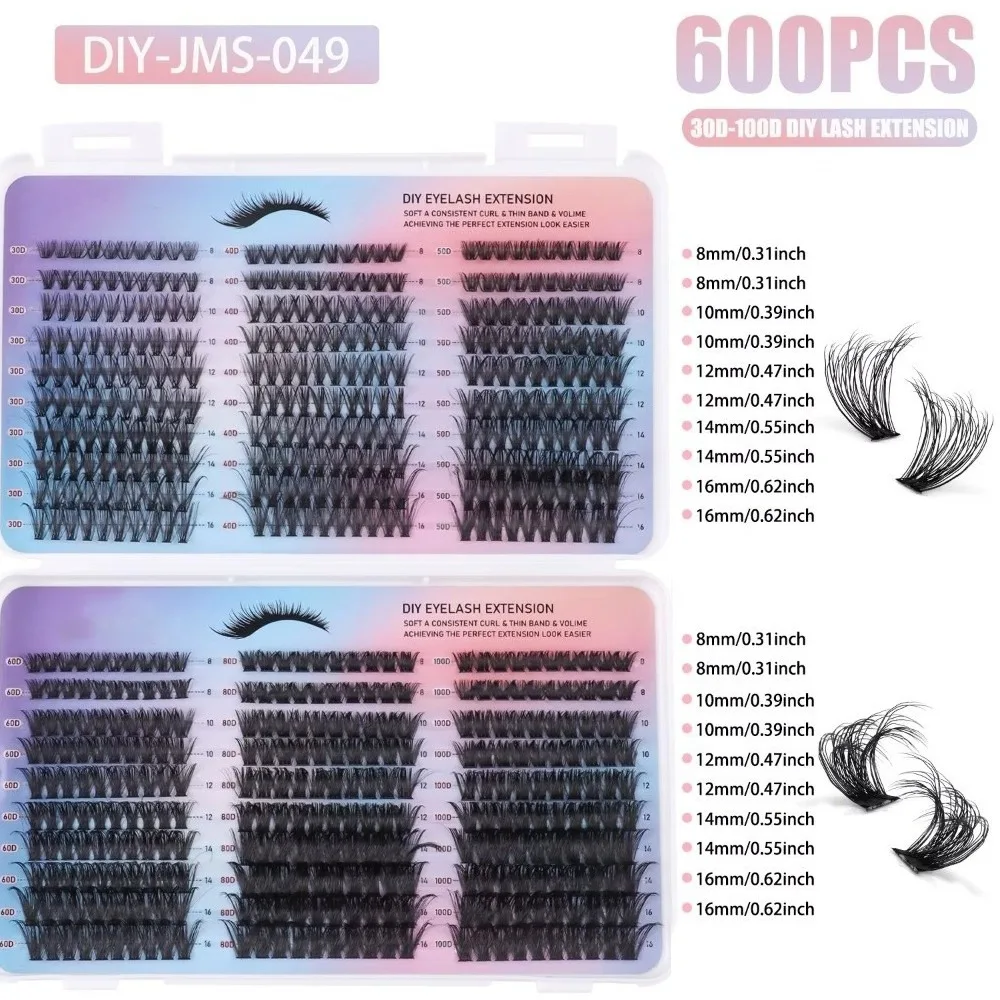 Bond and Seal False Eyelashes Natural Look Wispy Style Individual Lashes 8-16mm Cluster Design Clusters Lashes Costume Parties