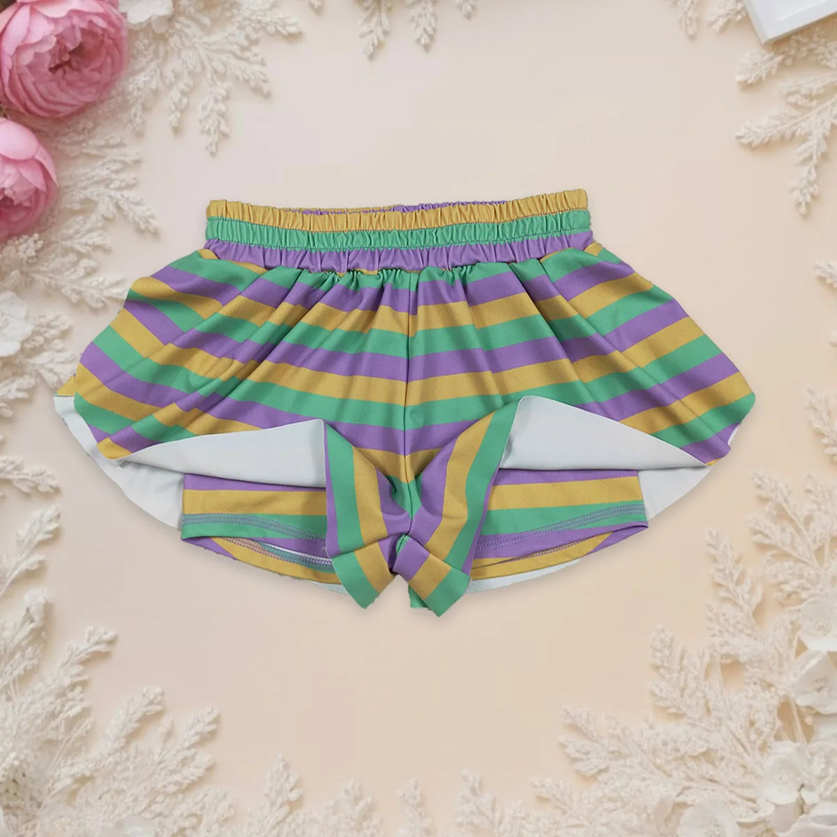 

Baby Girls Mardi Gras Stripes Yoga Active Wear Summer Shorts Bottoms Stretchy Toddler Breathable Clothing Kids Children Clothes
