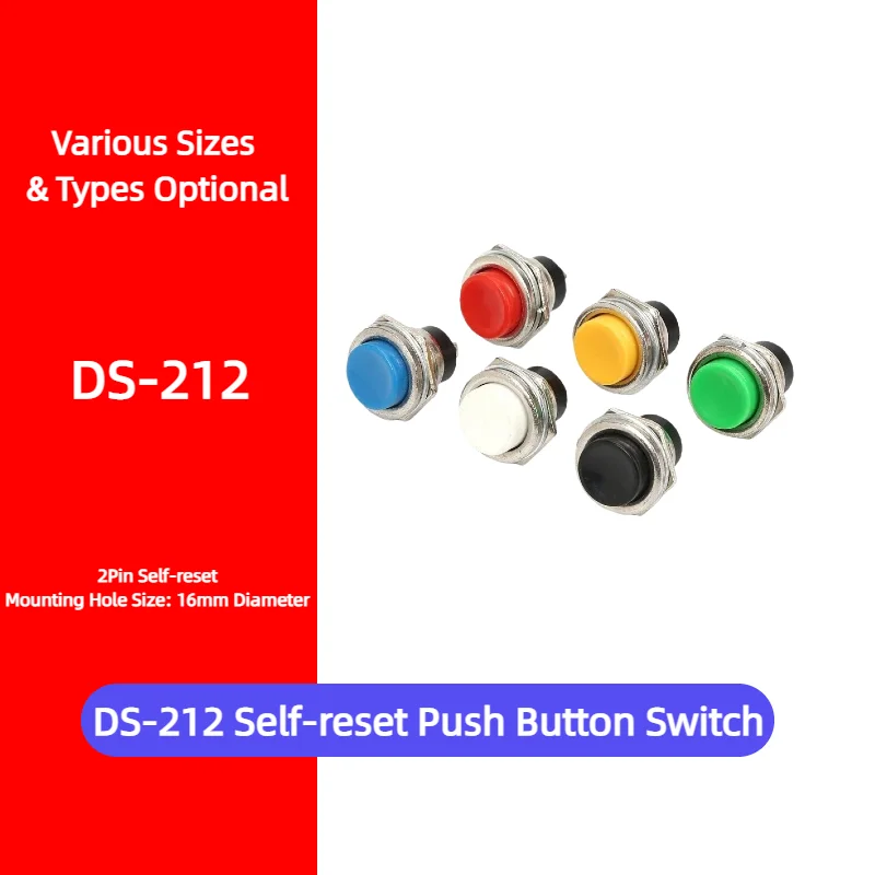 DS-212 16mm Non-locking Round Push Button Switch Momentary Self-reset Power Switch Panel Control Accessory Industrial
