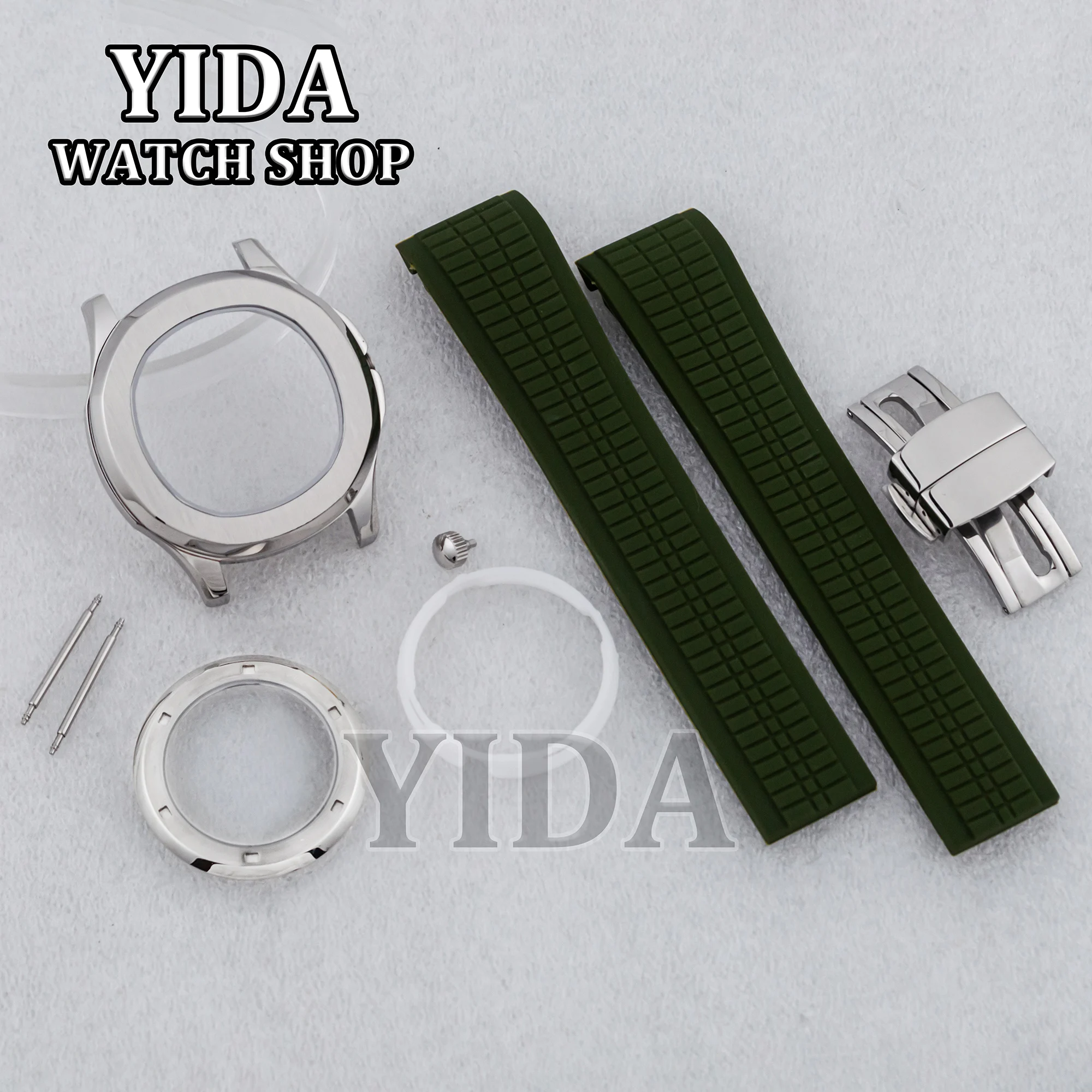 Für AQUANAUT NH35 42MM Uhrengehäuse Nautilus Edelstahlgehäuse Gummiband passend für NH35 Uhrwerk 32MM Zifferblatt Teile Ersatz