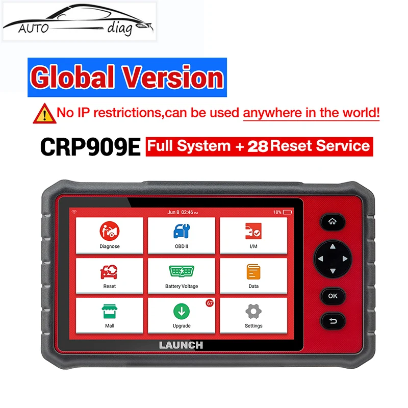 

AUNCH X431 X431 CRP909E Full System Diagnostic Tools Airbag TPMS DPF IMMO 28 Reset Function crp909 909x auto car scanner