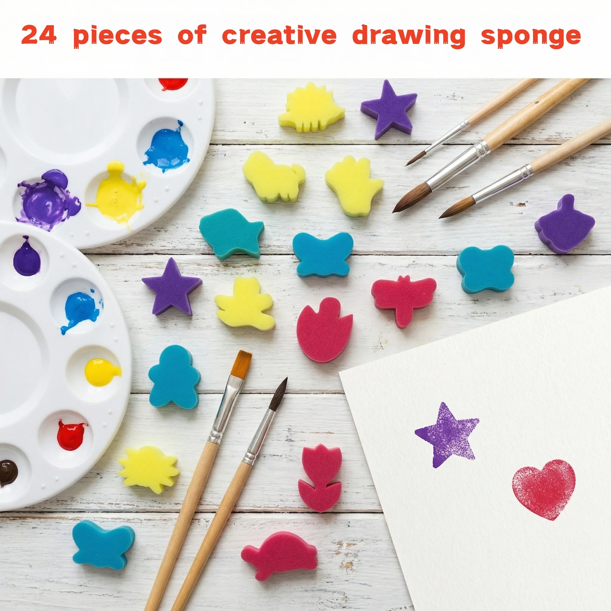 24Pcs Kids Sponge Painting Stamps Set, Random Pattern Foam Stamps, Reusable Art Craft Tools for Home, Kindergarten & Classroom