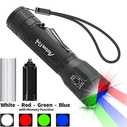 4 in 1 Multicolor Tactical Flashlight, Can Zoom White Blue Green Red Light, RGB Waterproof Handheld Torch with Clip, Suitable