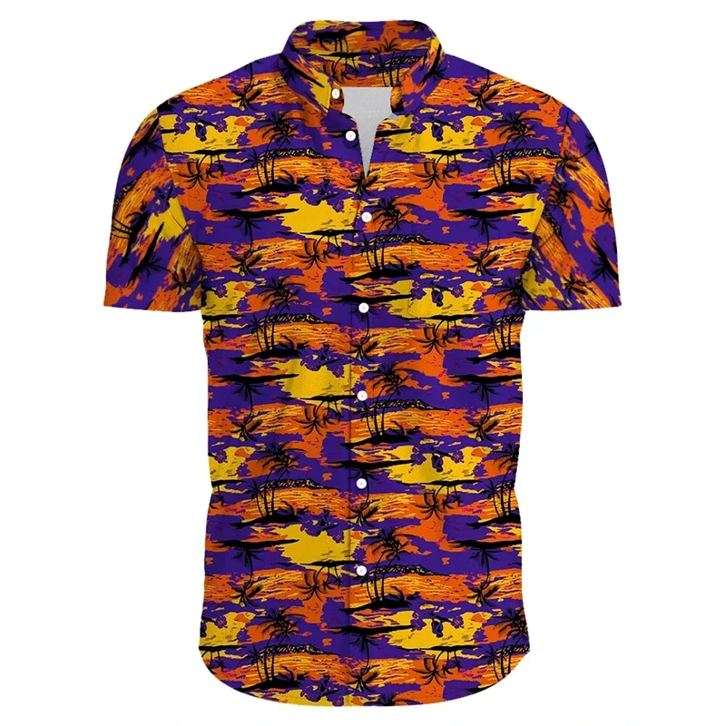 2024 New Hawaii 3D Print Shirts For Men Clothes Casual Coconut Tree Beach Shirt Hawaiian Short Sleeve Blouses Lapel Tops Clothes