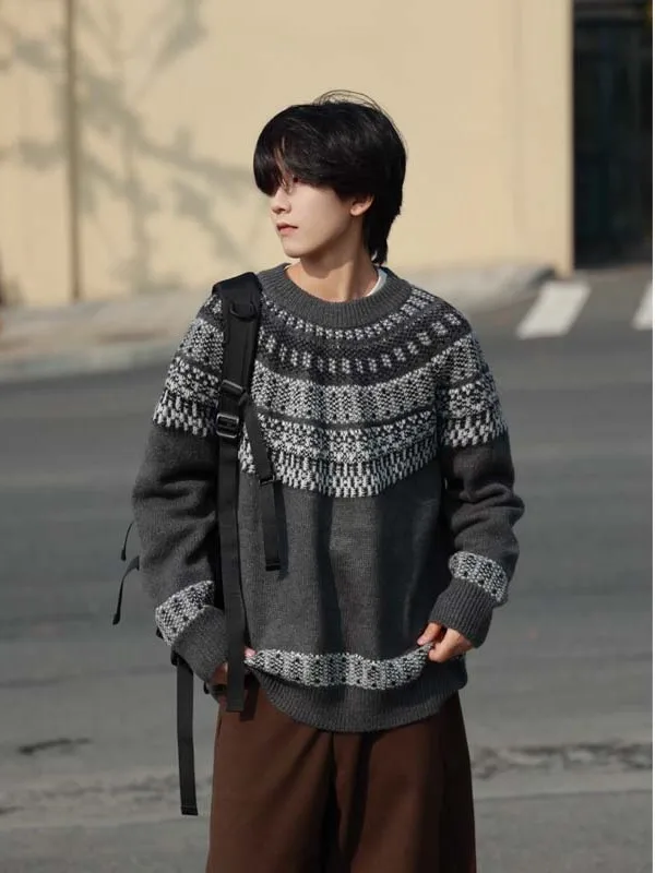 

Loose Fit Lazy Sle Knitwear Sweater ex Autumn Winter Vintage Japanese Fair Isle Casual Long Sve round Ne Warm Top