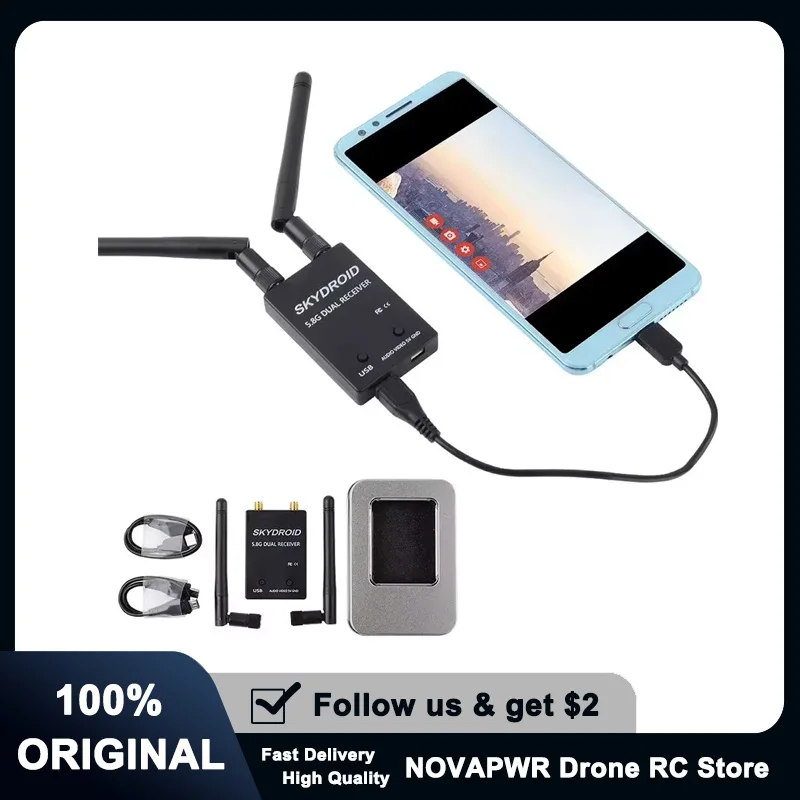 

Skydroid UVC Dual /Single Antenna Control Receiver OTG 5.8G 150CH Full Channel FPV Receiver W/Audio for Android Smart Phone PC M