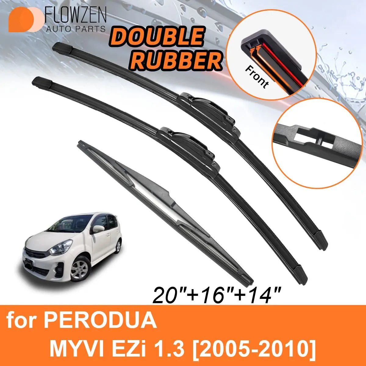 

Двойные резиновые автомобильные дворники для PERODUA MYVI EZi 1,3 2005-2010, аксессуары для передних и задних дворников 2005 2006 2007 2008 2009