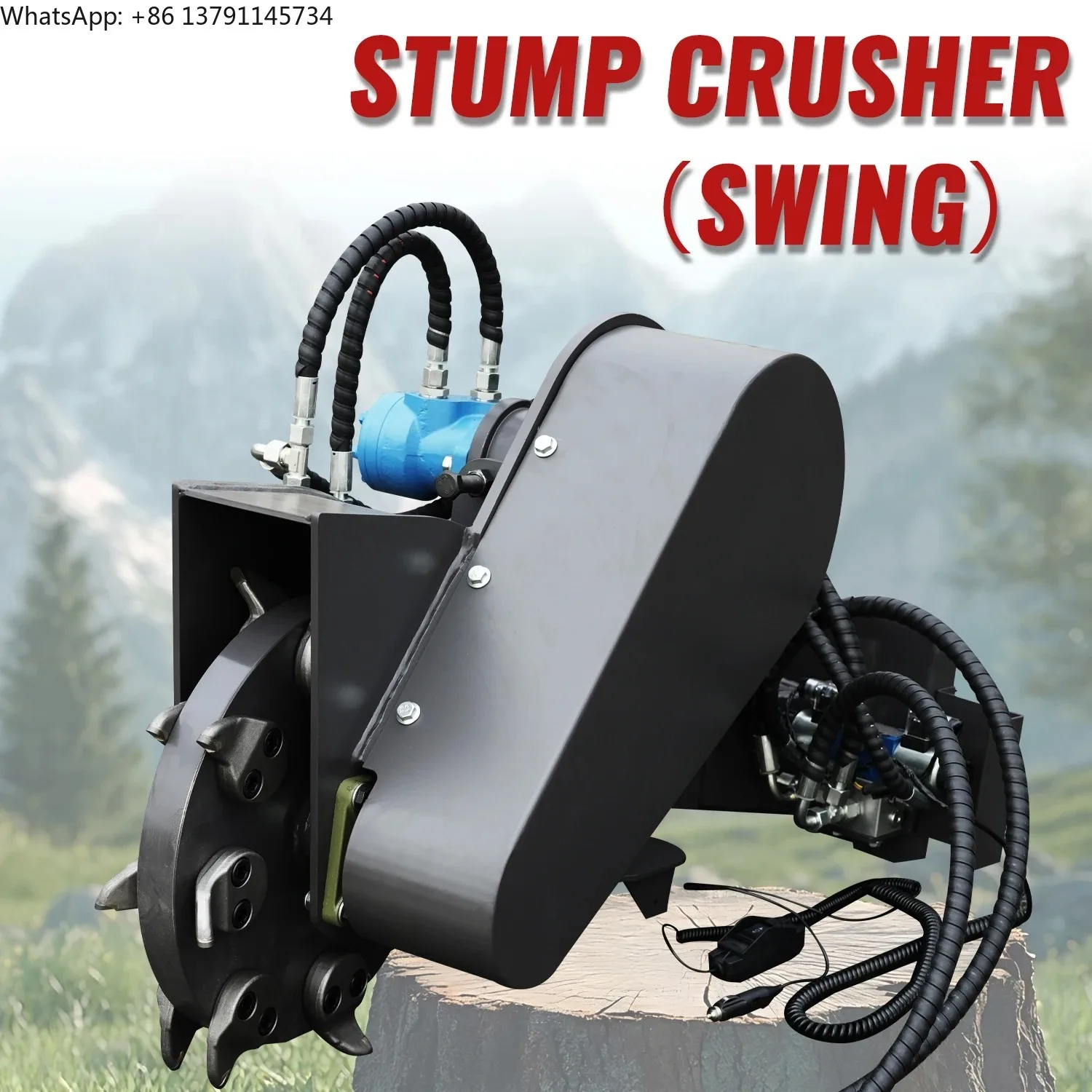 stump grinder attachment is a skid steer loader attachment and is an efficient tool for removing tree stumps and clearing land.