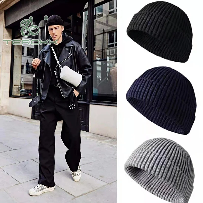 Knitted Hat for Men & Women Caps Wool Fashion Simple Warm Skullies Beanies Solid Autumn Winter Beanie Cap Trendy Style