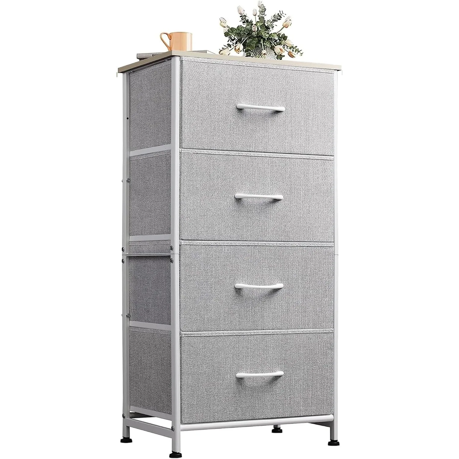 

4 Drawers Dresser for Bedroom, Light Grey Fabric Clothes Storage Organizer Unit, Dresser for Hallway, Entryway, Wood Top