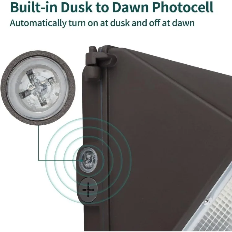 60W LED Wall Pack with Photocell, 7800lm 5000K Daylight 100-277V, Waterproof Dusk-to-Dawn Outdoor Lighting Fixture