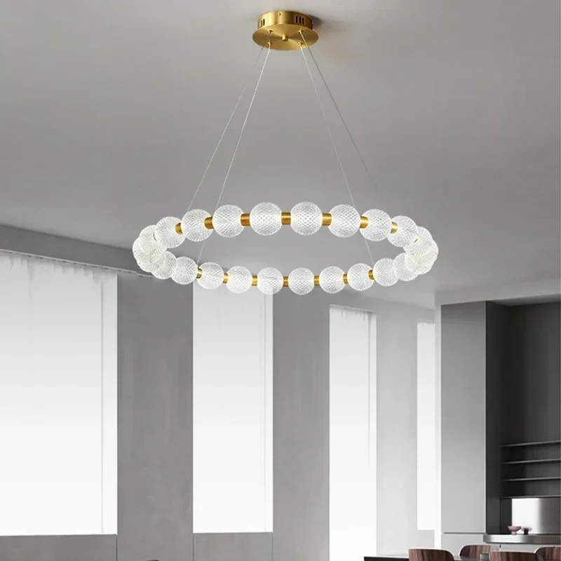 

Nordic Simple Ball Led Dining Chandelier Living Room Bedroom Kitchen Restaurant Luxury Cream Magic Bean Ceiling Hanging Light