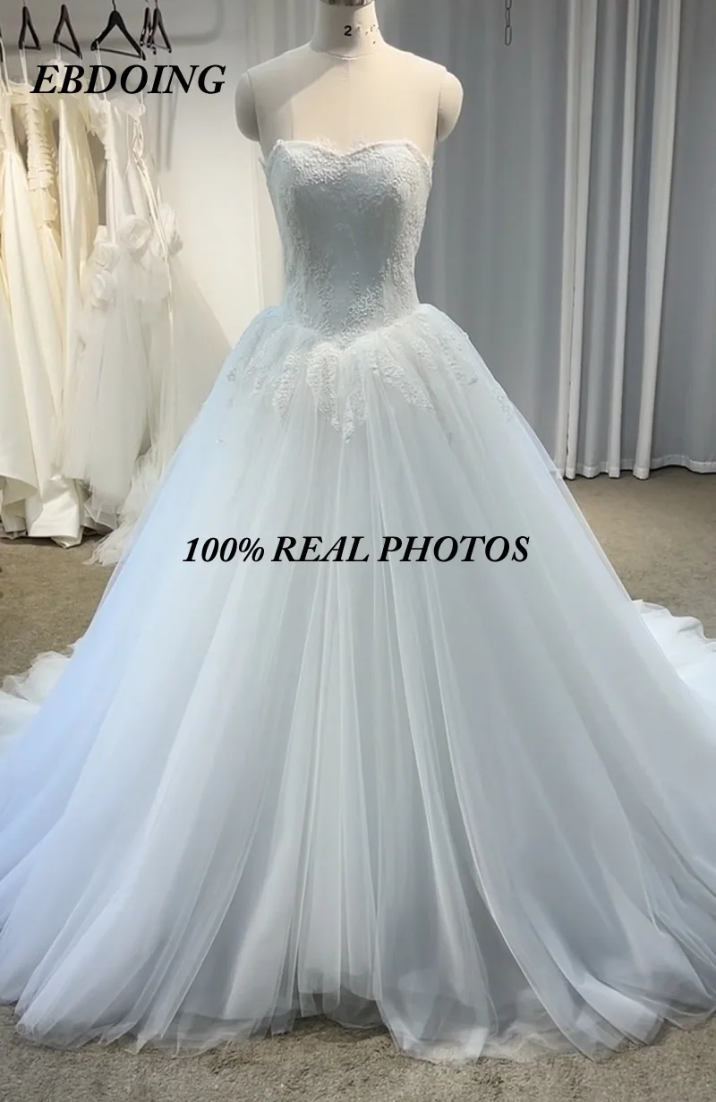 

New Arrive Wedding Dresses A-Line With Lace Up Strapless Sleeveless Customized Bride Gown Vestidos De Novias