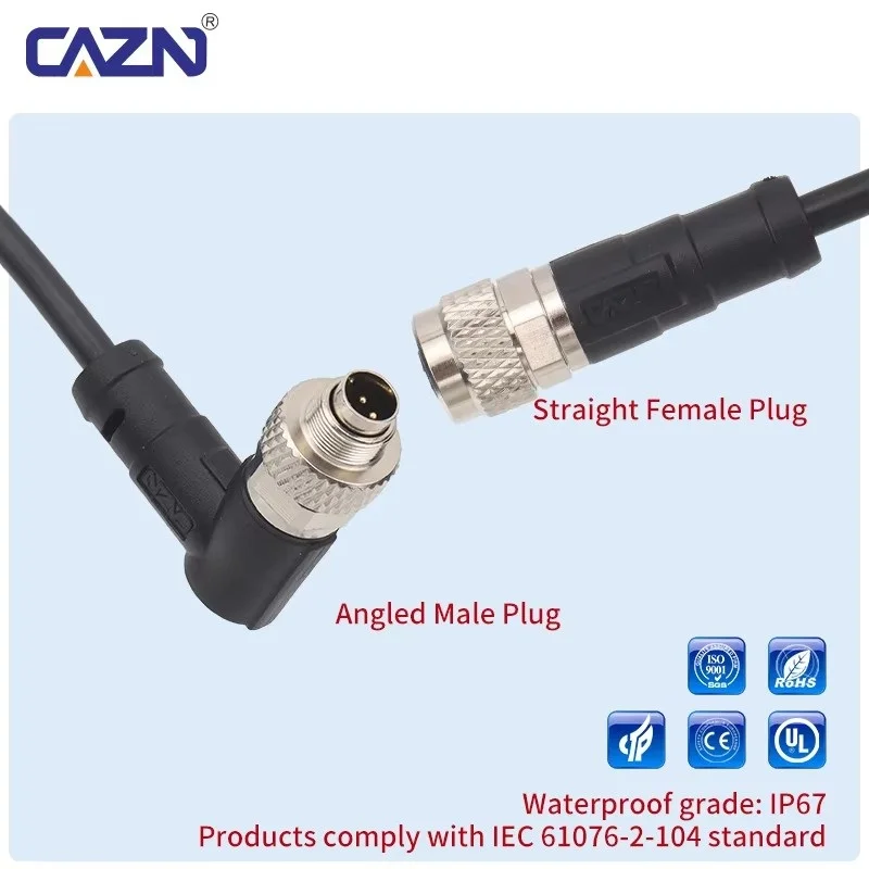 IP65 M9 Overmolded 1M 2M 5M Unshielded Plug 2/3/4/5/6/7/8 Pins Straight&Angled  PVC PUR IP67 Sensor Connector Plug