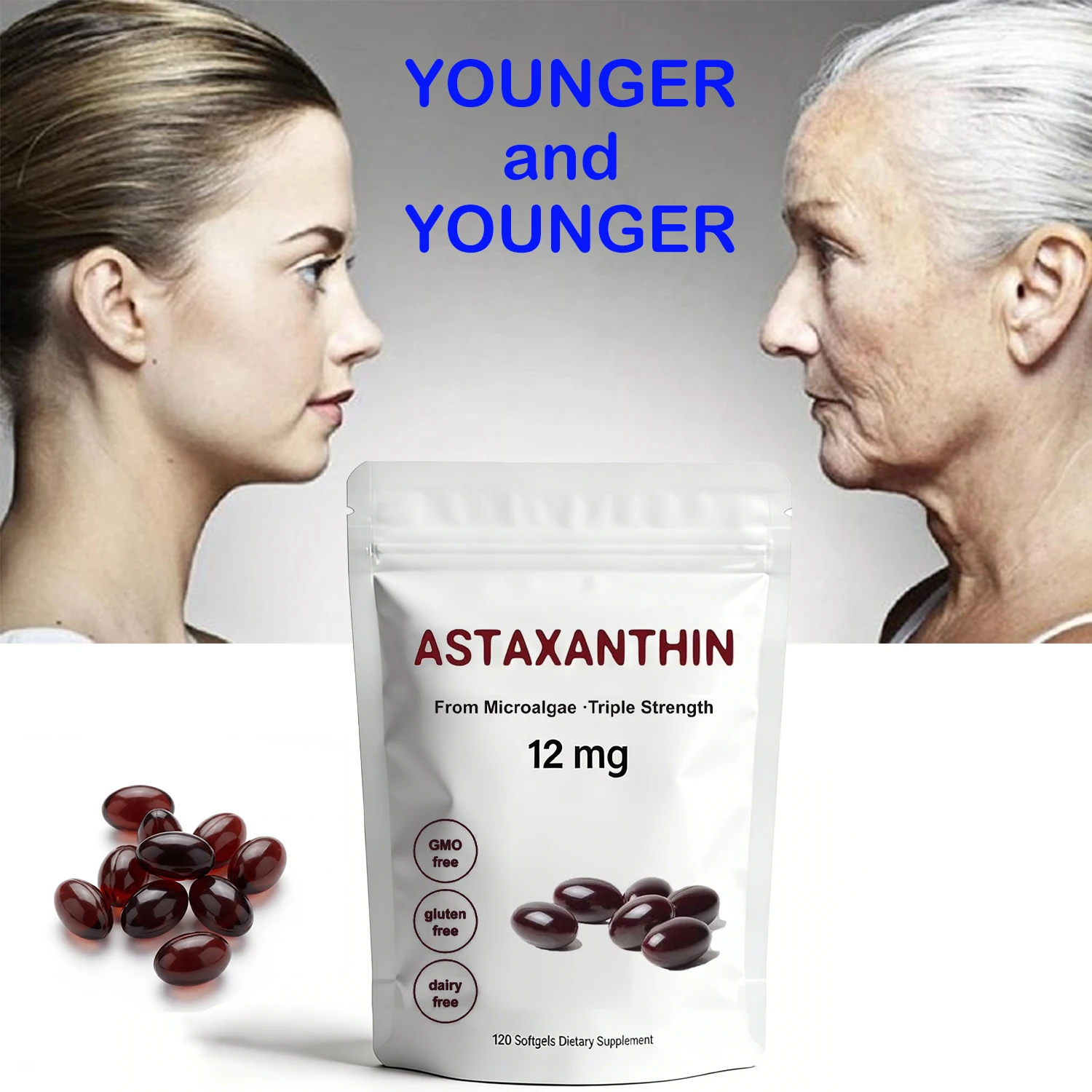 Astaxanthin 12mg Antioxidant Supplement Softgels for Women Men, Premium Triple Strength Formula | Non-GMO, Gluten Free, No Soy