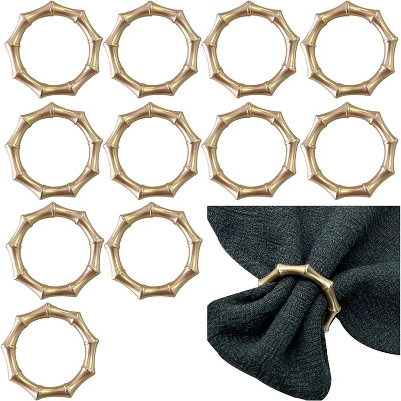 ABWR-Gold Napkin Rings Set Of 24 Matte Bamboo Napkin Rings For Dining, Holiday Decor, And Wedding Table Settings