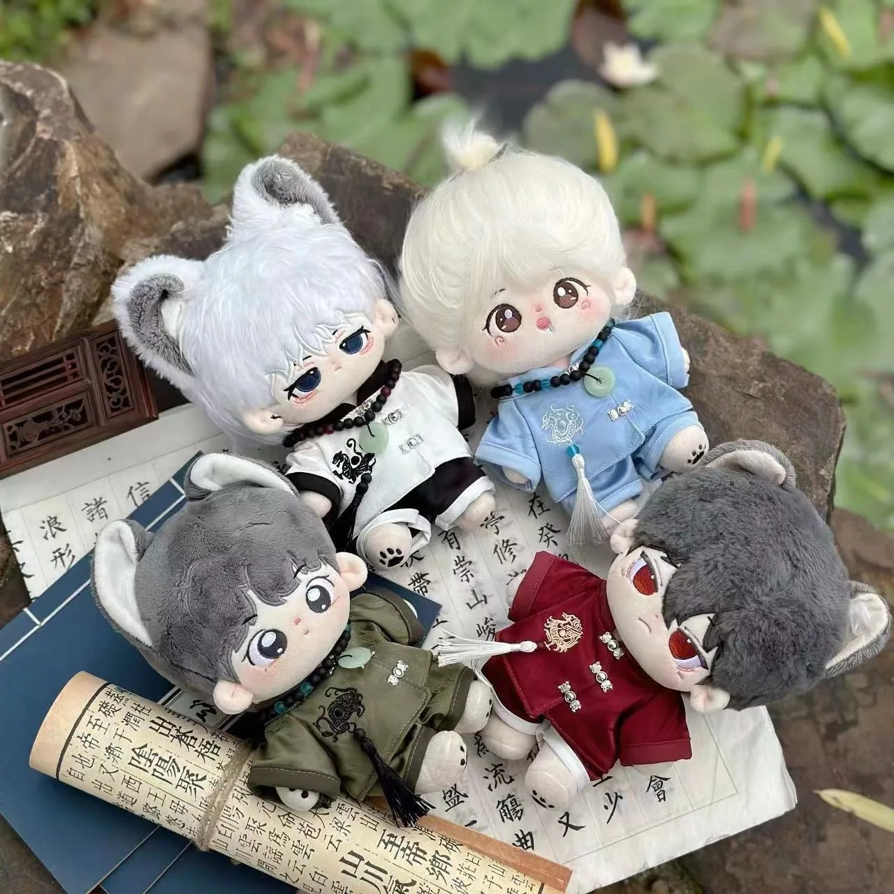 20CM Cotton Doll Clothes  Chinoiserie Shirts Pants Costume Suit Hanfu Divine Beast Pattern Clothes Necklace Outfit Gift