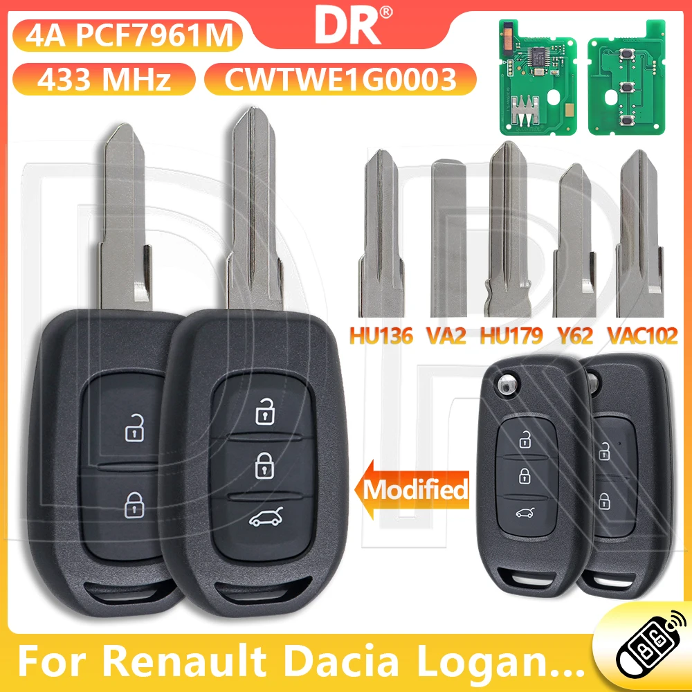 DR3 4A PCF7961M CWTWE1G0003 Car Remote Key For Renault Kiwid Megane Kadjar Clio4 Dokker Twingo Kangoo Dacia Logan Sandero Duster