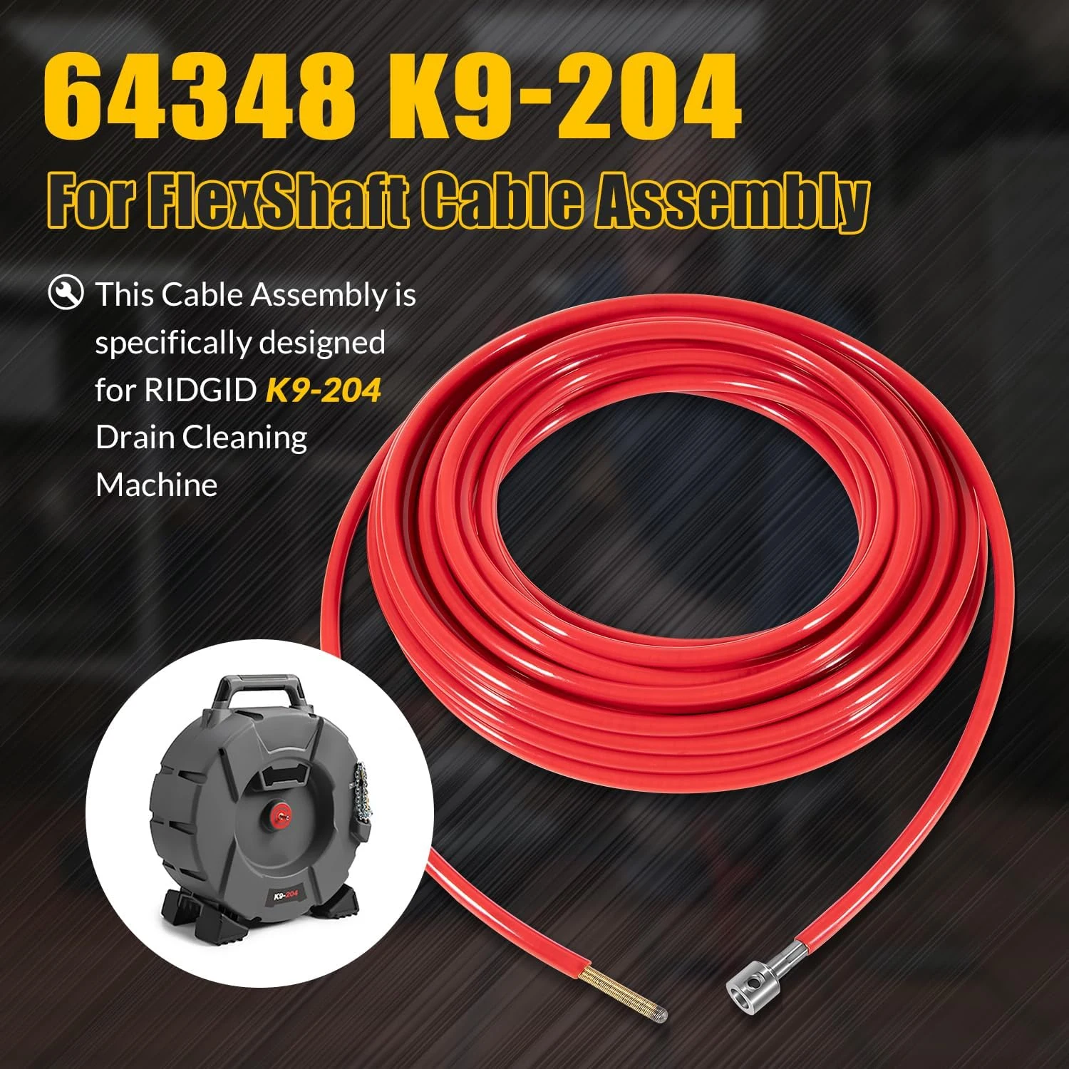 

For FlexShaft Cable Assembly 64348 K9-204, 5/16" x 70 ft Compatible with RIDGID K9-204 Drain Cleaning Machine for 2" to 4" Pipes