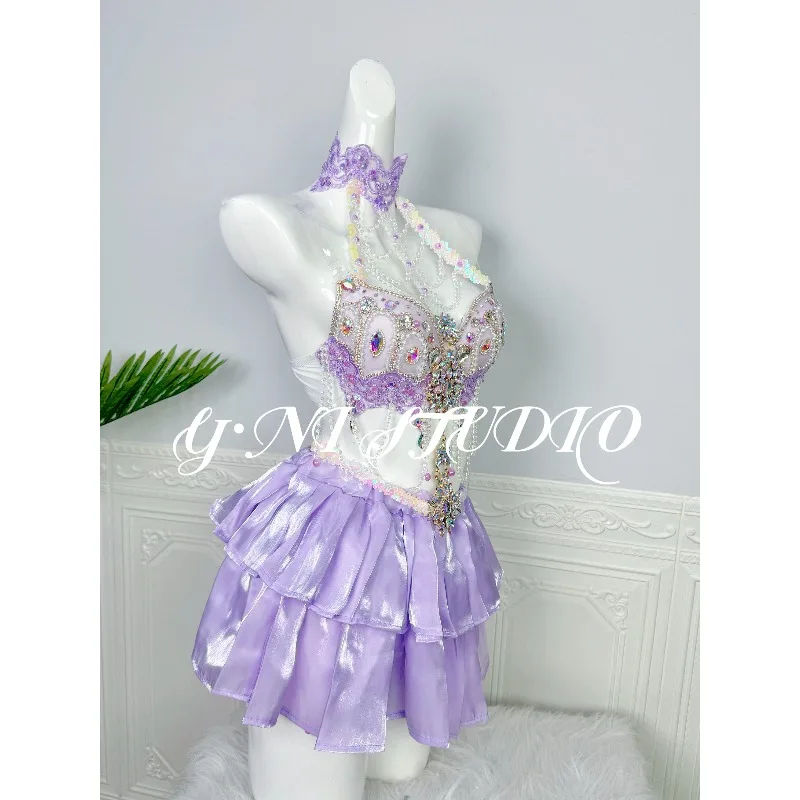 customized purple rhinestone chain luxurious and sexy performance costume Raven bra electronic syllable
