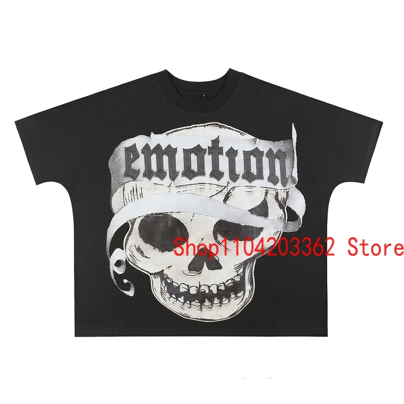 Harajuku Streetwear Classic Black T-Shirt Short Sleeve Summer Hip Hop Style Skull Printed Cotton Tee Shirts Vintage Tops