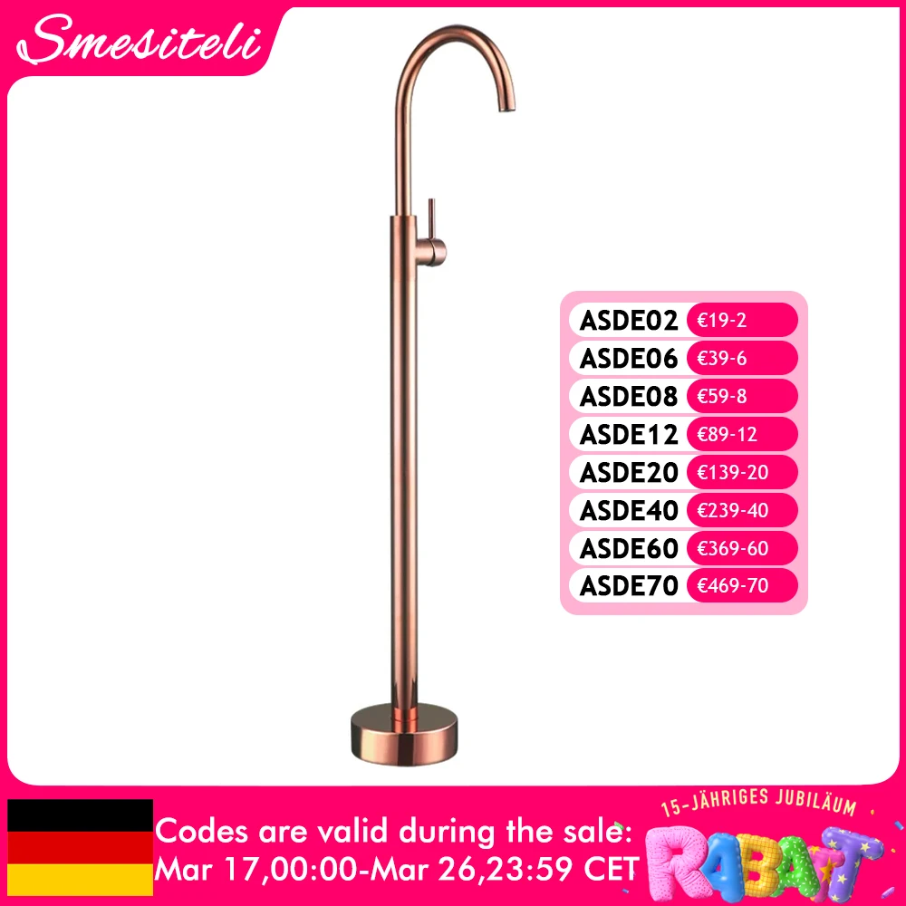 Bathroom Bathtub Floor Stand Faucet Rose Gold Mixer Single Handle Tap 360 Rotation Spout With Brass Hand Hot &Cold Water Shower