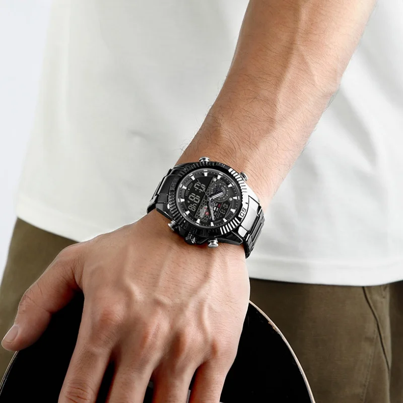 

NAVIFORCE High Quality Men's Quartz Watch Dual Displpay Chronograph 3ATM Waterproof Luminous Alarm Clock Male Wristwatch NF9262S