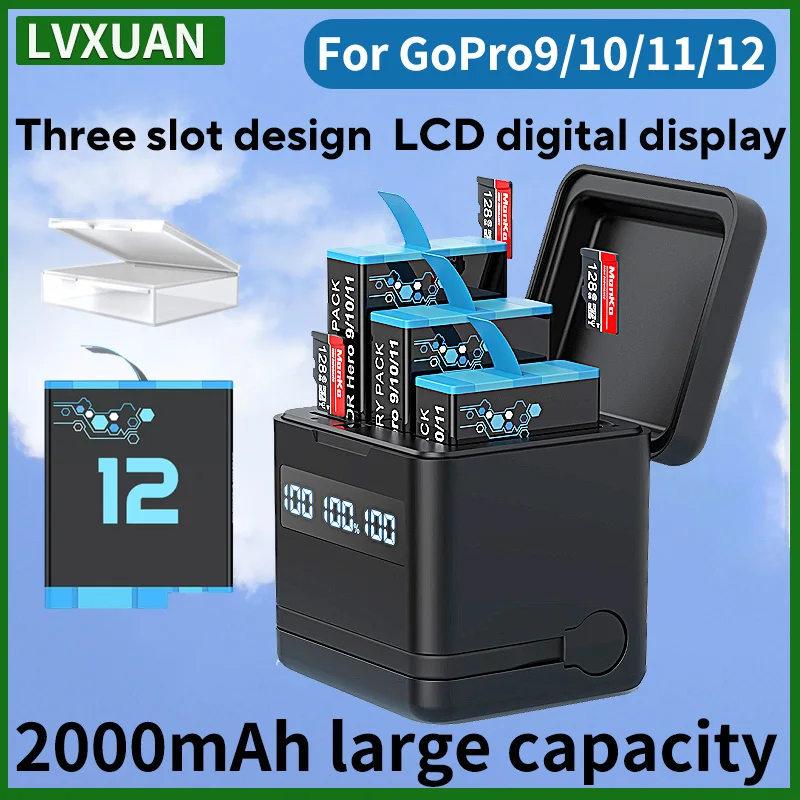 

LVXUAN GoPro9/10/11/12 Battery,USB and Type-C Fast Charger with SD Card Reader Function,For GoProHero 9/10/11/12 black Batteries