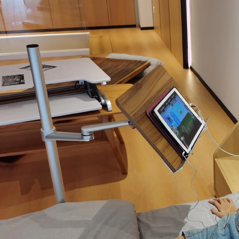 UP-8AW อลูมิเนียม Full Motion ความสูงปรับแขนยาวอ่านหนังสือ CLAMP ขาตั้งสํานักงานโน้ตบุ๊คถาดหนังสือแท็บเล็ตเงิน