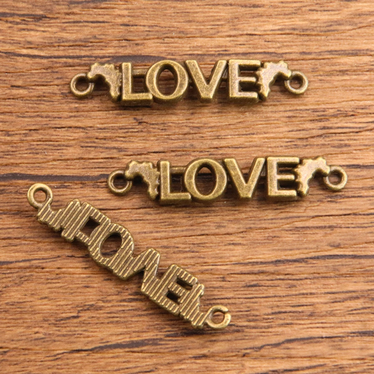 20PCS 16 Styles New Mixed Alloy Bronze Hollow Heart English letters Charms For Jewelry Making DIY Handmade Butterfly Connector