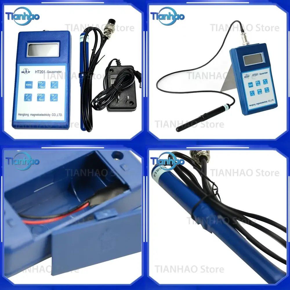 New Released Gauss Meter for Tesla Gauss Digital Magnetic Flux Meter AC DC 2000mT HT201 with Power Adapter
