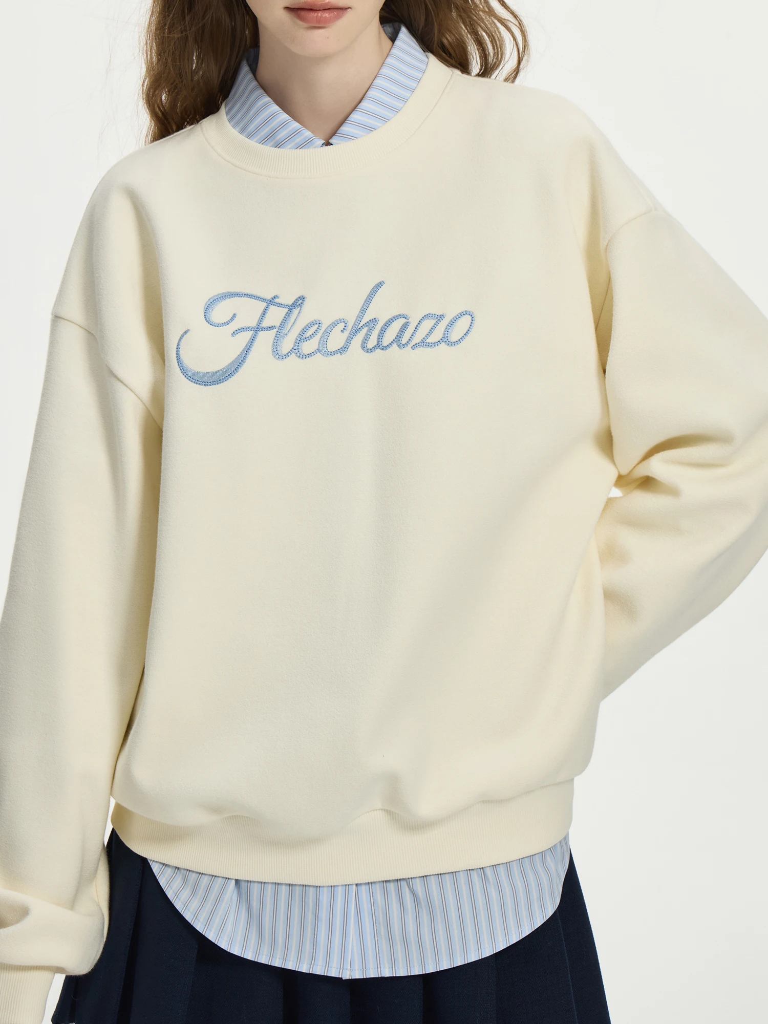 Bluza jesienna FSLE, morelowa, luźna, z długim rękawem, wkładana przez głowę, z nadrukiem liter, damska, bawełniana, z okrągłym dekoltem, bluza w stylu college.