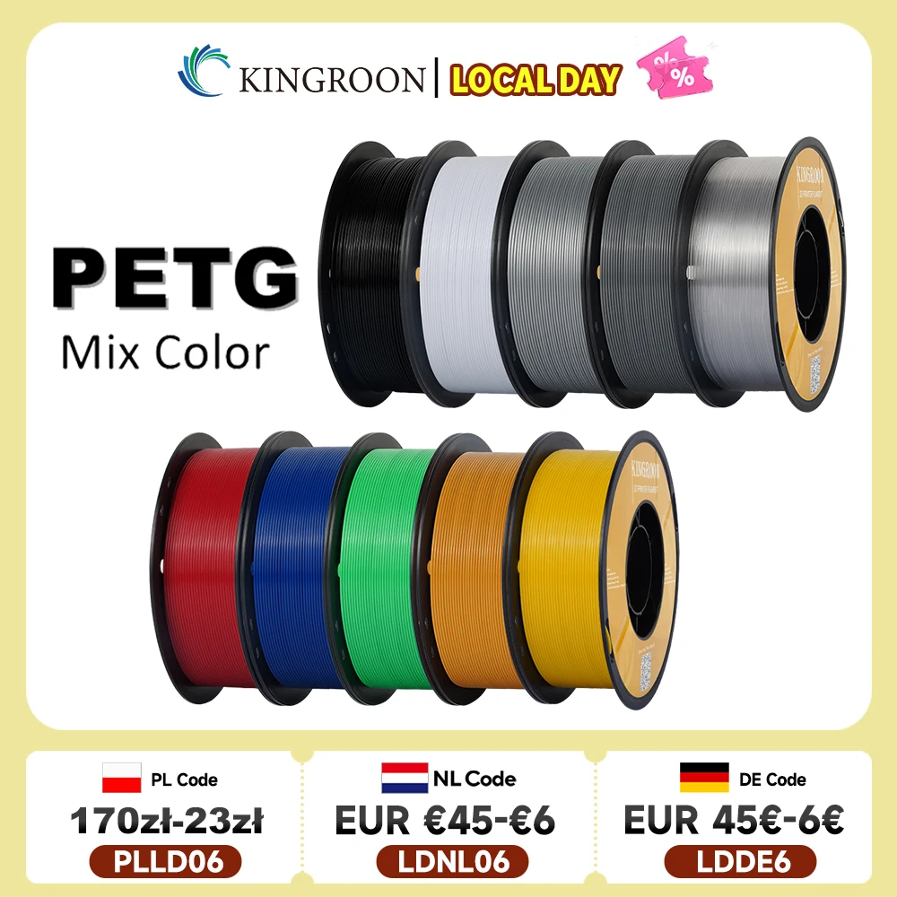 Image of KINGROON PETG 3D-Drucker-Filament 1,75 mm 5 kg 10 kg Mixfarbe 3D-Druckmaterial 1 kg/Rolle Petg Kunststoff für FDM-3D-Drucker