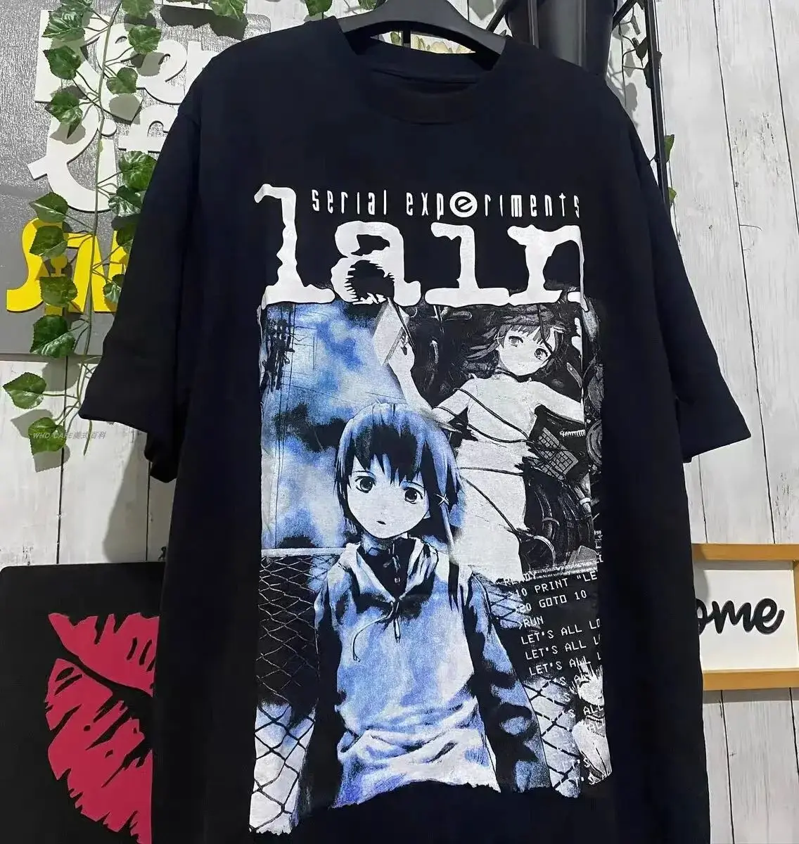 Iwakura Manga Girl Sci Fi Short Sleeve Y2k Anime Serial Experiments Lain Graphic Print T Shirt Fashion Oversized T Shirt Unisex