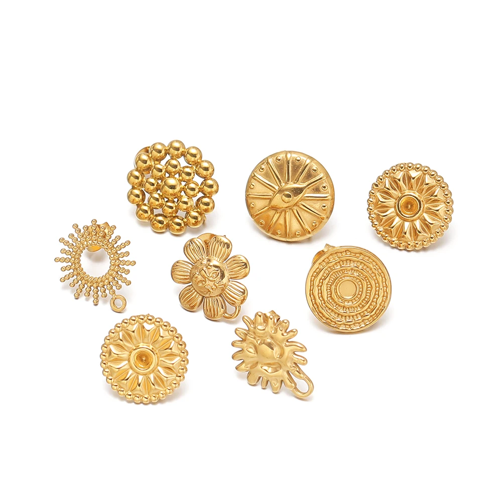 6Pcs Gold Plated Stainless Steel Vintage Sun Flower Ear Studs with Earrings Loop for Women DIY Fashion Jewelry Making Wholesale