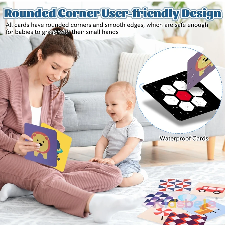 بطاقات التحفيز البصري للأطفال، بطاقات تعليمية عالية التباين لحديثي الولادة من عمر 0 إلى 36 شهرًا |   ألعاب حسية للرضع لعبة التعلم المبكر