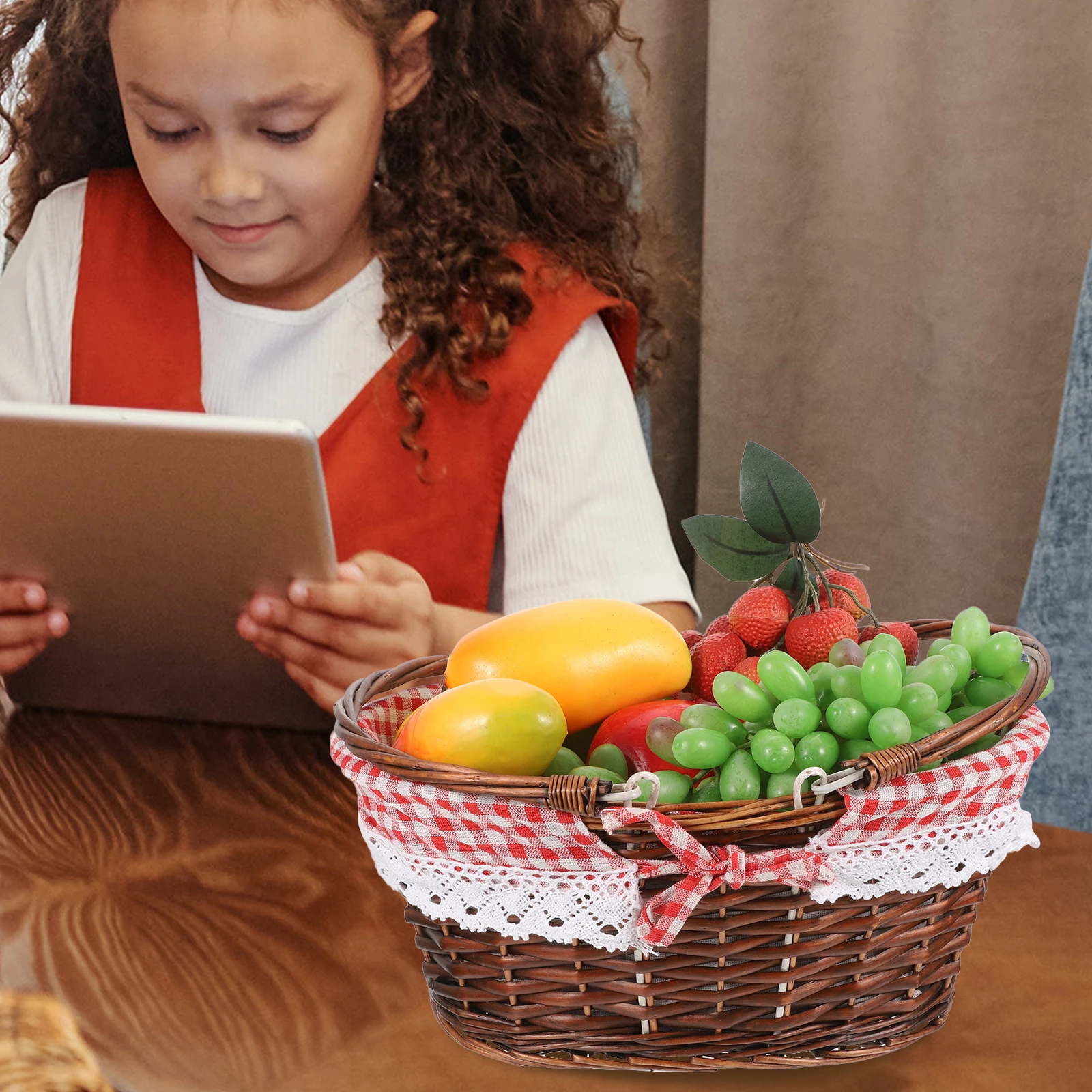 

Wicker Picnic Basket Handwoven Portable Fruit Vegetable Storage Basket Lightweight for Picnic Camping Outdoor Gatherings