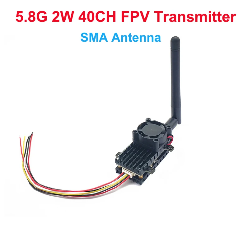 

5.8Ghz 2W FPV Wireless Transmitter TS582000 5.8G 2000MW 48CH with Cooling Fan SMA Antenna for Fixed-wing Airplanes FPV Drones
